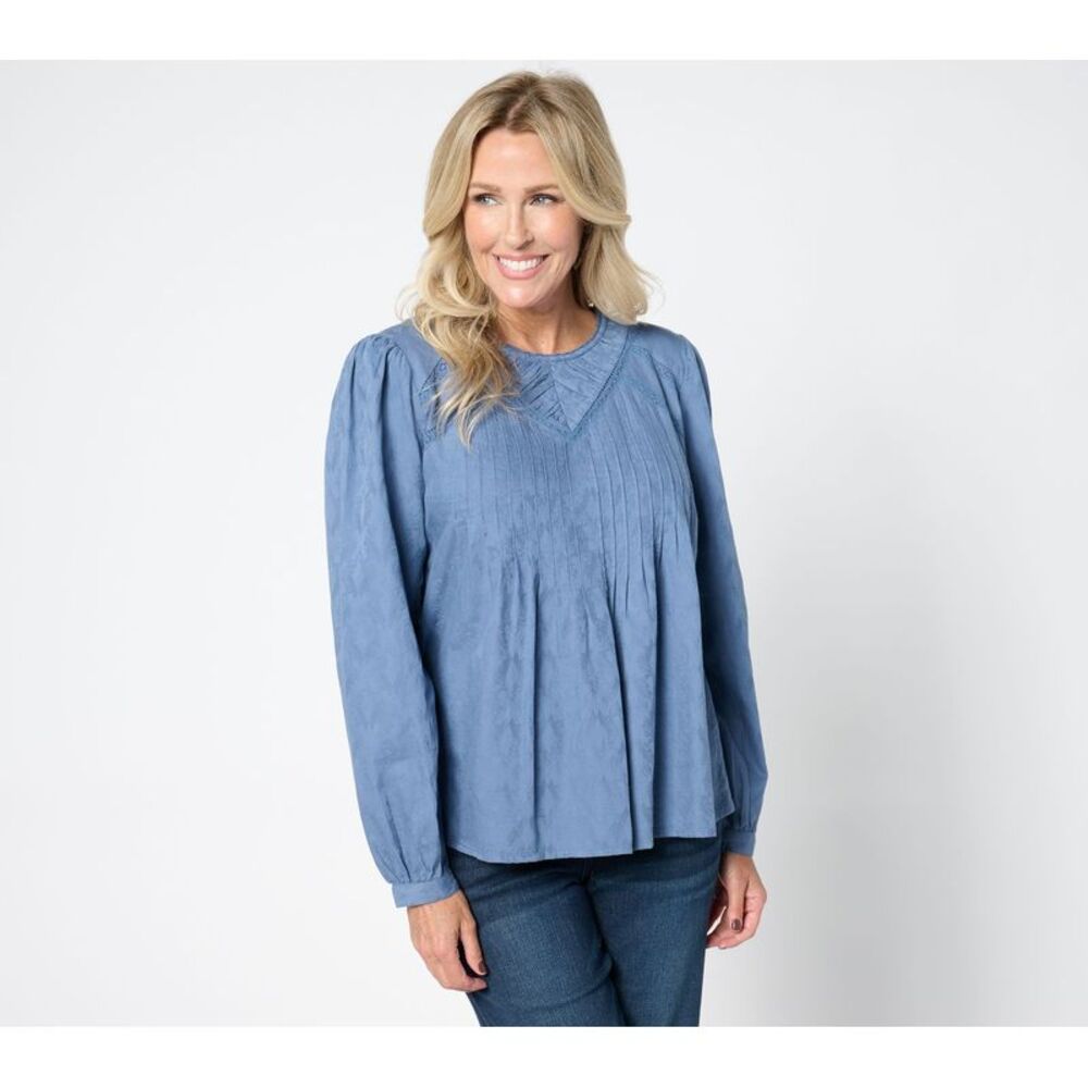 Turbie Twist Women's Top Sz L Bay Woven Blouse Pleating Blue A655574